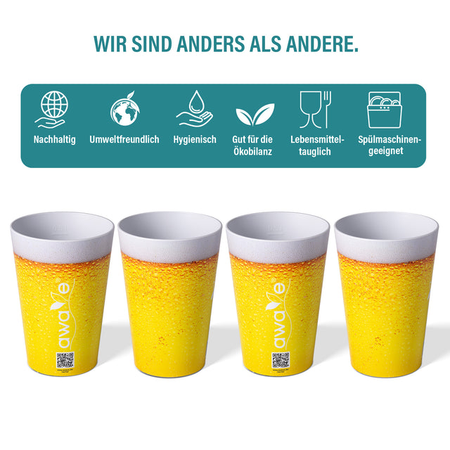 AWAVE® Trinkbecher, 500 ml, aus rPET, mit Eichstrich, stapelbar