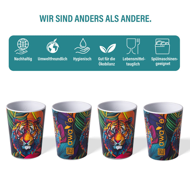 AWAVE® Shotbecher, 4 cl, aus rPET, Eichstrich bei 2 cl und 4 cl, stapelbar