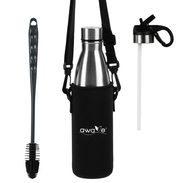 AWAVE® Thermo Trinkflaschen-Set, aus recyceltem Edelstahl, 500 ml, mit Accessoires