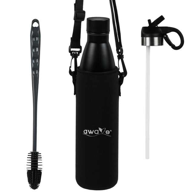 AWAVE® Thermo Trinkflaschen-Set, aus recyceltem Edelstahl, 750 ml, mit Accessoires