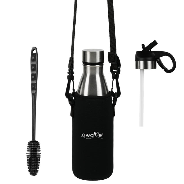 AWAVE® Thermo Trinkflaschen-Set, aus recyceltem Edelstahl, 350 ml, mit Accessoires