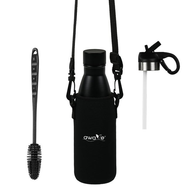 AWAVE® Thermo Trinkflaschen-Set, aus recyceltem Edelstahl, 350 ml, mit Accessoires