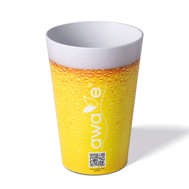 AWAVE® Drinking cup, 500 ml, made of rPET, with calibration mark, stackable