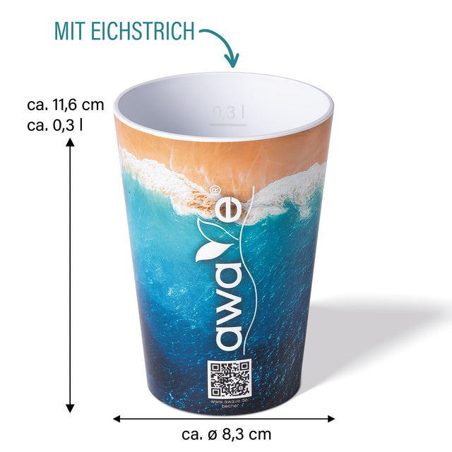 AWAVE® Festival cup, 300 ml, made of rPET, with calibration mark, stackable