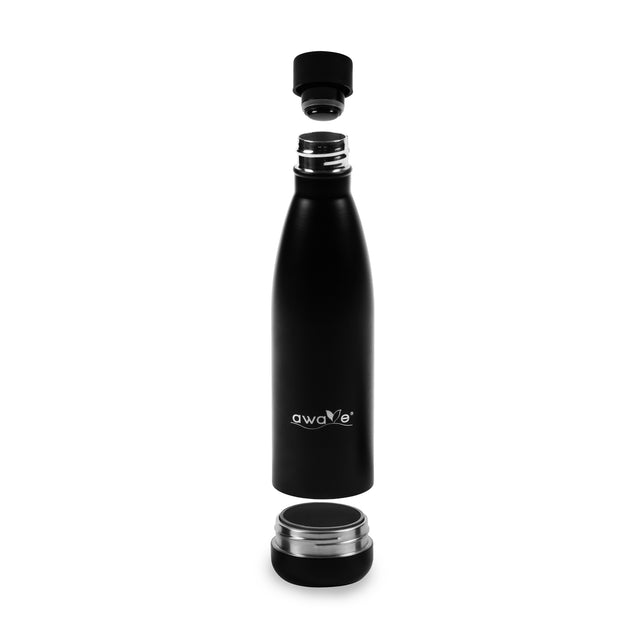 AWAVE® Thermo drinking bottle, recycled stainless steel, 750 ml, with accessories, black