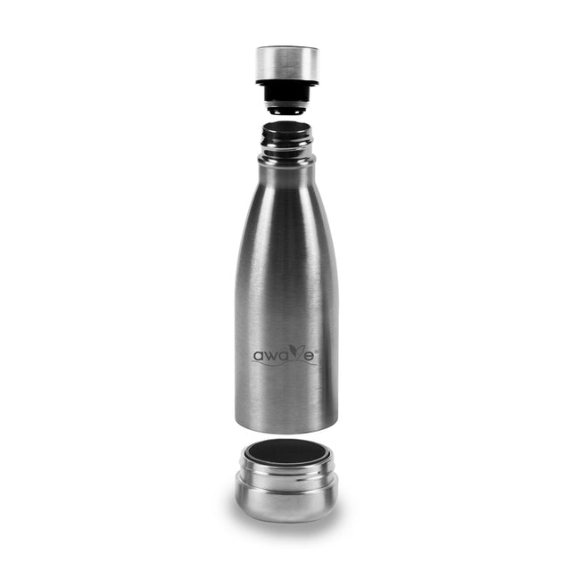 AWAVE® Thermo drinking bottle, recycled stainless steel, 350 ml, with accessories, black